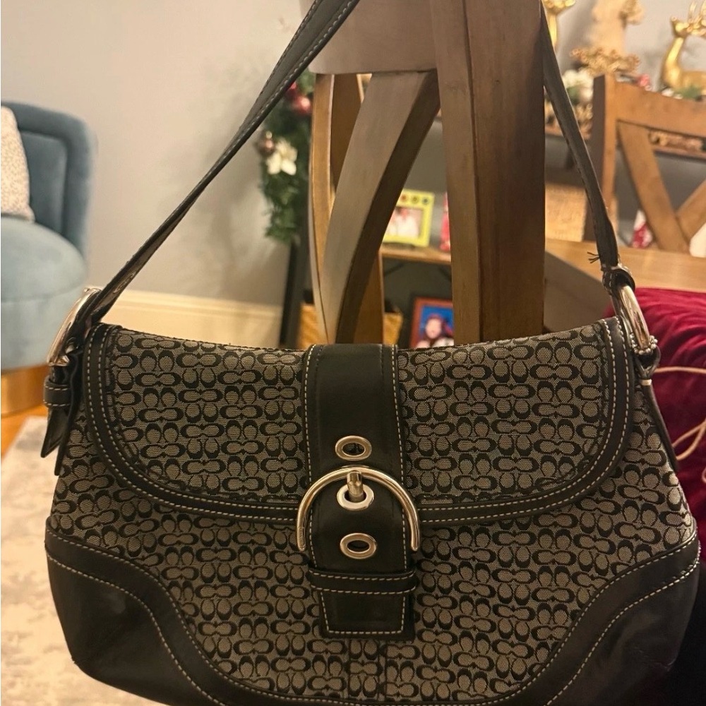 Coach Vintage Black Y2K Signature Canvas & Leather Shoulder Bag